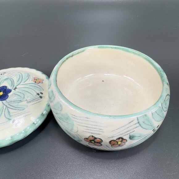 Mexico Pottery Folk Art Trinket Dish Jewelry Holder Container Jar Hand Made VTG - Picture 14 of 15